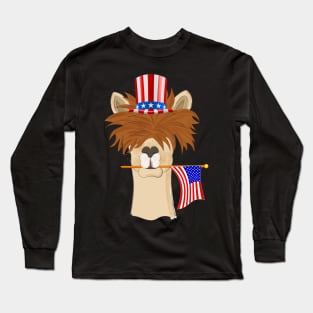 USA Patriotic llama American Flag July 4th Long Sleeve T-Shirt